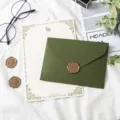 Avocado green envelope and stationery letter paper set with vintage design details. - 1 Olive Green Envelope + 1 White Rabbit Paper + 1 Wax Seal Stamp