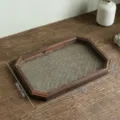 Octagonal wooden tea tray with patterned glass base, 30x25cm dimensions - S / 30x20x2cm