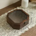 Octagonal walnut wood jewelry box with embossed floral glass lid and 17x6cm dimensions - Octagonal Storage Box / Medium (17x17x6cm)