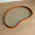 Bandeja de madera elíptica de estilo chino con fondo de vidrio begonia de 36x22,5cm - L / 36x22.5x2cm