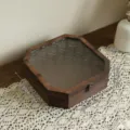 Hexagonal walnut wood storage box with embossed glass lid and secure metal latch - Octagonal Storage Box / Large (20x20x6cm)