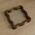 Bandeja de vidrio con flores de begonia vintage y marco de madera ondulado, plato de 14,5 cm - Estilo de Onda Cuadrada / S