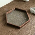 Bandeja hexagonal de madera con patrón vidrio begonia, dimensiones 23cm y peso 242g - 木质六角托盘小号 / 23 cm x 20 cm x 2 cm