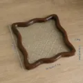 Bandeja de vidrio con patrón de begonia y marco de madera ondulado, plato decorativo 19,5 cm. - Estilo de Onda Cuadrada / L