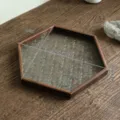 Bandeja hexagonal vintage de madera con cristal de begonia para decoración de hogar - 木质六角托盘大号 / 26cmx23cmx2cm
