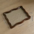 Bandeja de madera vintage con base de vidrio con patrón de begonia, 24,5x19,5 cm - Estilo Rectangular Ondulado / S