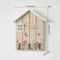 Pastoral style wooden house key holder with floral print, 3 hooks and dimensions - High-end room key box, natural wood finish