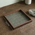 Bandeja cuadrada de madera vintage con fondo de cristal grabado begonia de 20cm - 木质正方形托盘大号 / 20cm x 20cm x 2cm