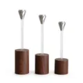 Modern Nordic aluminum and wood candle holder set showing height and weight dimensions - Diamond Style / Three-Piece Set