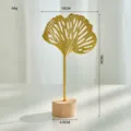 Nordic golden ginkgo leaf metal ornament with wooden base, height 19cm table decor - Hollow Ginkgo Leaf Ornament / Gold
