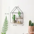 House-shaped black iron wall shelf with wooden tiers for home decor - House Shape Double Layer / Black