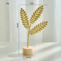 Nordic luxury gold iron leaf ornament with a natural wooden base for home desktop decor - Three-Head Wheat Ear Ornament / Gold
