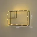 Black wrought iron wall shelf with wooden boards and warm LED lights, 38x25.5x11cm - Rectangular (Without Light) / Black