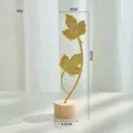 Exquisite Nordic style golden metal maple leaf ornament on solid wood base, height 20cm - Double Maple Leaf Ornament / Gold