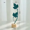 Handcrafted Nordic green iron maple leaf desktop ornament with natural wood base 20cm - Double Maple Leaf Ornament / Navy Blue