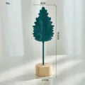 Nordic style green iron leaf desktop ornament with natural wood base and measurements - Y04 Leaf Ornament / Navy Blue