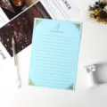 Blue gold-stamped stationery letter paper with elegant rose illustration and lined writing page. - Rose Bronzing Letter Paper - Sky Blue / 100 Pieces/Pack