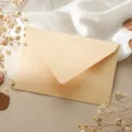 Close-up detail of textured vintage envelope with dried flowers and wax seal decor. - 1 Wood Grain Elegant Yellow (Beige) Envelope / Beige