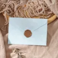 Vintage blue textured envelope with wax seal, elegant stationery for romantic letters and cards. - Light Blue Envelope 1pc + Stamp 1pc