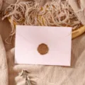 Pink envelope with brown wax seal detail, vintage stationery set for letter writing and special gifts. - Light Pink Envelope 1pc + Stamp 1pc
