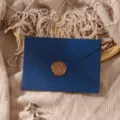 Dark blue textured envelope with wax seal, vintage stationery style detail shot for romantic letters. - Navy Blue Envelope 1pc + Stamp 1pc