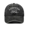 Front close-up view of washed cotton baseball cap with Limited Edition 1956 embroidery - Black
