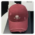 Distressed embroidered baseball cap for women, vintage washed cotton soft top casual hat. - Burgundy