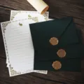 Retro dark green envelope and stationery paper set with gold wax seal stamps for romantic letter writing. - 3 Soft-Touch Dark Green Envelopes + 10 White Rabbit Letter Papers + 3 Bronze Wax Seals