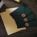 Detailed view of dark green envelopes and lined stationery paper with vintage wax seals. - 3 Soft-Touch Dark Green Envelopes + 10 Kraft Lined Letter Papers + 3 Bronze Wax Seals