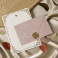 Vintage stationery set with letter paper, textured envelope and wax seal for romantic letters. - 3 Cherry Blossom Pink Envelopes, 10 White Rabbit Papers & 3 Soft Glue Stamps / Sakura Pink