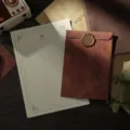 Vintage retro stationery set with distressed envelope, writing paper and wax seal for letters. - 10 Antique Red-Brown Envelopes + 20 Golden Rose Letter Papers + 10 Wax Seals