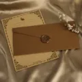 Vintage Leinen Umschlag Briefpapier Set 22x11cm Retro Briefe Wachssiegel Dekoration Brief. - 3 Leinen Kaffee Umschläge + 10 Kraft Kaninchen Briefpapiere + 3 Wachssiegel