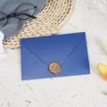 Blue pearlescent envelope with wax seal, elegant stationery for cards, letters, and invitations. - Navy Blue with 1 Bronze Wax Seal / Navy Blue