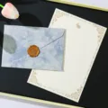 Vintage set di buste e carta da lettere dorate, kit di scrittura per lettere d'amore retro. - 3 buste blu lago + 10 fogli di carta da lettere coniglio bianco + 3 sigilli in ceralacca