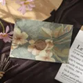Close-up detail of vintage floral envelope with embossed 3D flower pattern and wax seal. - 1 Envelope + 1 Wax Seal / Pine Green