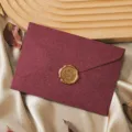 Retro dark red envelope detail with exquisite golden wax seal for romantic stationery. - 1 Envelope + 1 Wax Seal / Burgundy