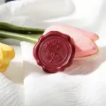 Red wax seal sticker featuring a 3d rose relief design, perfect for vintage wedding invitations. - Rose Pattern / Red