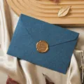 Vintage dark blue textured envelope with golden wax seal, elegant stationery for letters and cards. - 1 Envelope + 1 Wax Seal / Sapphire Blue