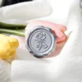 Silver rose wax seal sticker, vintage 3D relief stamp for invitation and letter envelope sealing. - Rose Pattern / Silver
