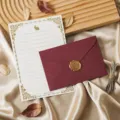 Vintage stationery set with retro letter paper and burgundy wax seal envelope for romantic letters. - Envelope and Letter Paper Set / Burgundy