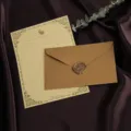 Vintage linnen getextureerde envelop en briefpapier set met waxzegel voor retro uitnodigingen. - 3 Bruine Enveloppen + 10 Kraft Konijn Papieren + 3 Waszegels