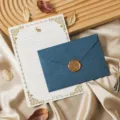 Retro stationery letter paper and envelope set with vintage rabbit design and wax seal detail. - Envelope and Letter Paper Set / Sapphire Blue