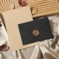 Retro stationery set with kraft lined paper, black envelope and golden wax seal decoration. - Envelope and Letter Paper Set / Charcoal Black
