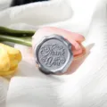 Vintage silver wax seal sticker with Thank You relief, perfect for elegant wedding envelopes. - Thank You Lettering / Silver