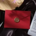 Vintage red burlap texture envelope with gold wax seal for wedding invitations letters. - Linen Red Envelope 1pc + Wax Seal