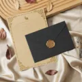Vintage stationery set with retro letter paper, black envelope and golden wax seal for love letters. - Envelope and Letter Paper Set / Charcoal Black