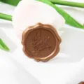 Vintage self-adhesive wax seal sticker with 3D relief plant pattern for wedding envelopes. - Rosemary / Bronze