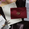 Vintage stationery set with retro letter paper, red envelope and elegant gold wax seal design. - Dark Red Linen 1 Envelope + 1 Letter + Wax Seal