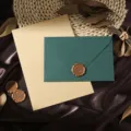 Vintage Briefpapier-Set mit strukturierter Umschlag, linierter Brief und Wachssiegel. - Umschlag Briefpapier Stempel Set / Mehrteiliges Set / Grün