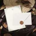 Vintage Briefpapier Set mit Leinenstruktur Umschlag, Briefbogen und Siegelwachs für Briefe. - Kaninchen Briefpapier Stempel Set / Mehrteiliges Set / Weiß